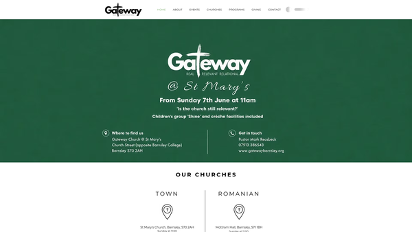 Screenshot of the Gateway Church Barnsley website
