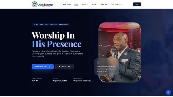 Screenshot of the The Redeemed Christian Church Of God Open Heavens Sanctuary website