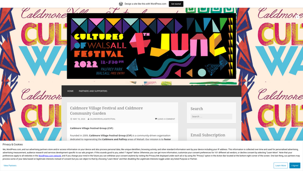 Screenshot of the Caldmore Village Festival Ltd website