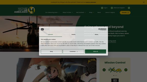 Screenshot of the Wiltshire and Bath Air Ambulance Charity website