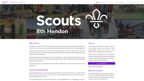 Screenshot of the St Mary's 8th Hendon Scouts website