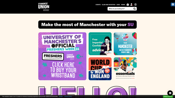 Screenshot of the University Of Manchester Students' Union website
