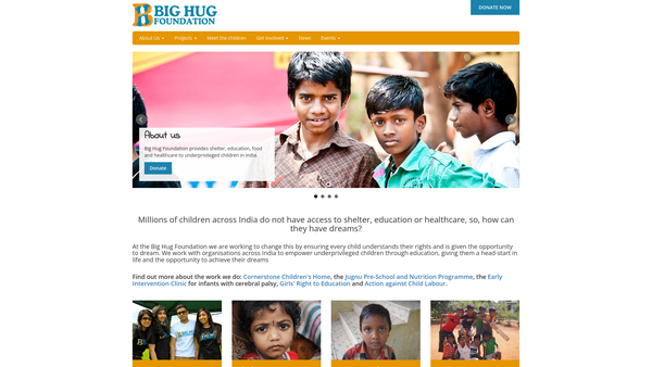 Screenshot of the Big Hug Foundation website