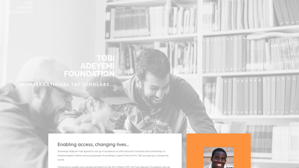 Screenshot of the Tobi Adeyemi Foundation website