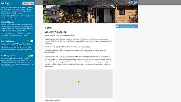 Screenshot of the Woodley Village Hall website
