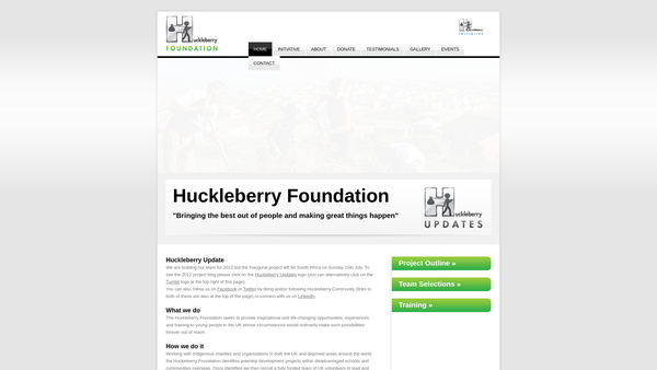 Screenshot of the Huckleberry Foundation website