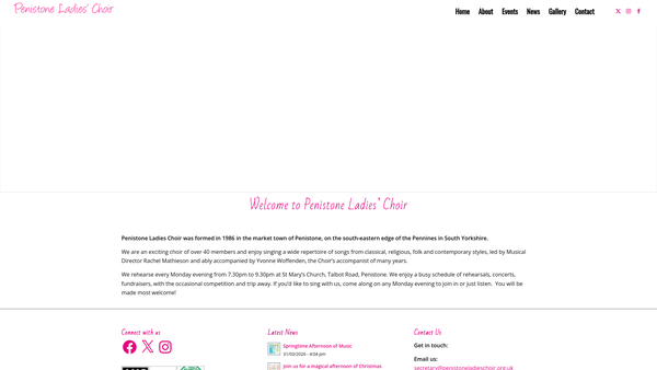 Screenshot of the Penistone Ladies' Choir website