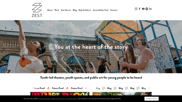 Screenshot of the Zest Theatre website