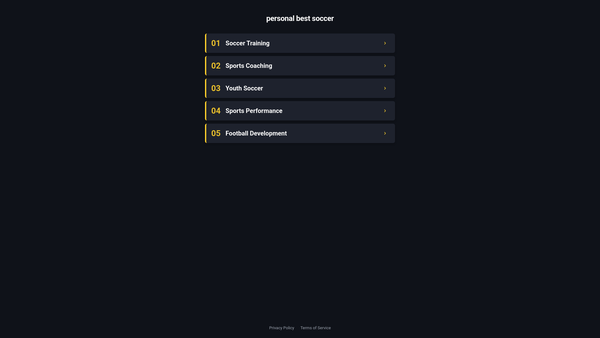 Screenshot of the Personal Best Soccer website