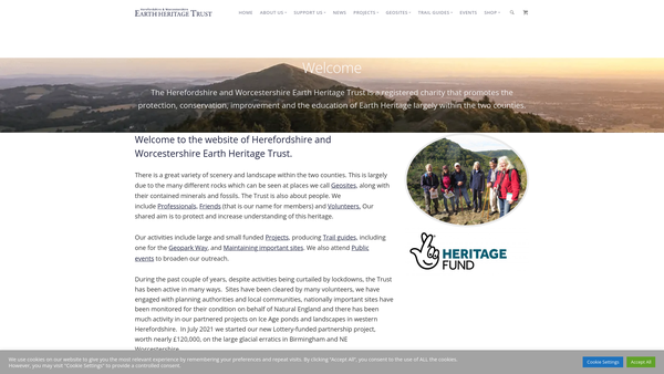 Screenshot of the Herefordshire & Worcestershire Earth Heritage Trust website