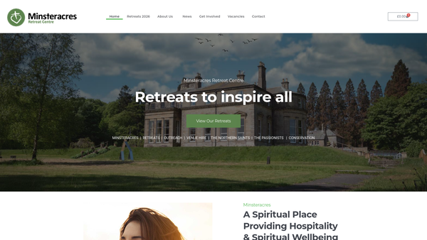 Screenshot of the Minsteracres Retreat Centre website
