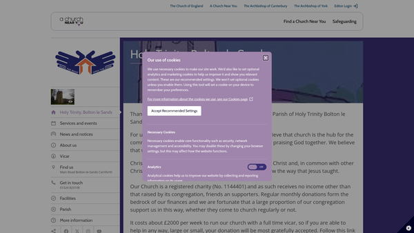 Screenshot of the The Parochial Church Council Of The Ecclesiastical Parish Of Holy Trinity Bolton Le Sands Carnforth website