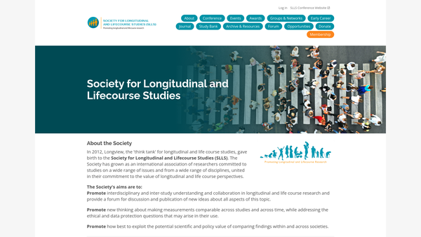Screenshot of the Society For Longitudinal And Life Course Studies website