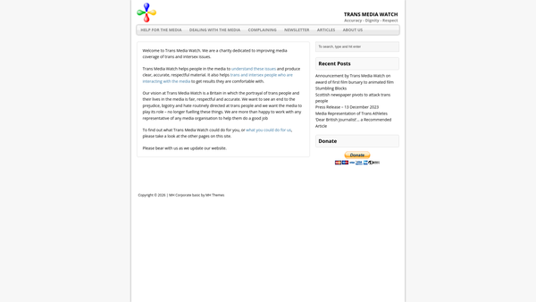 Screenshot of the Trans Media Watch website