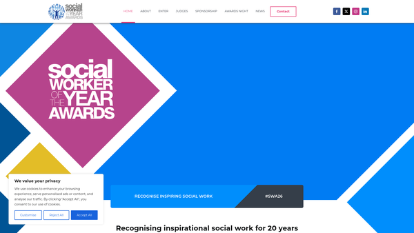 Screenshot of the The Social Work Awards Ltd website