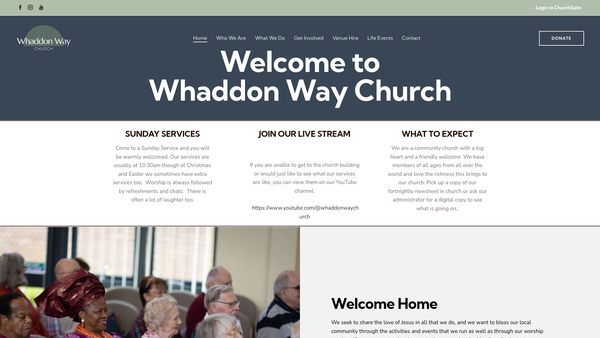 Screenshot of the Whaddon Way Church (Anglican/baptist) website