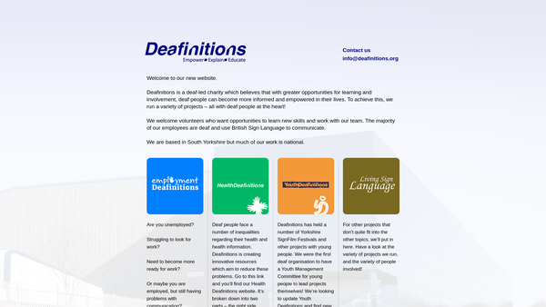 Screenshot of the Deafinitions Limited website