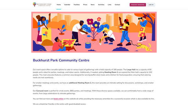Screenshot of the Buckhurst Park Community Centre website