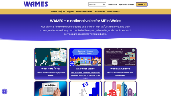 Screenshot of the Welsh Association Of ME & Cfs Support website