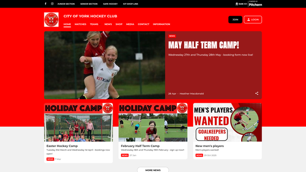 Screenshot of the The City Of York Hockey Club website