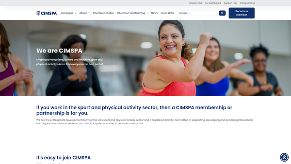 Screenshot of the The Chartered Institute For The Management Of Sport And Physical Activity website