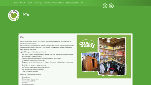 Screenshot of the Elm Grove PTA website