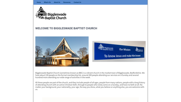 Screenshot of the Biggleswade Baptist Church website