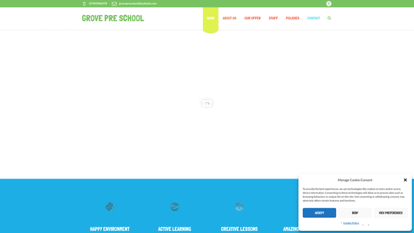 Screenshot of the Grove Pre-School (Stanway) website