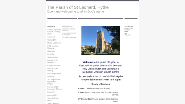 Screenshot of the The Parochial Church Council Of The Ecclesiastical Parish Of St Leonard, Hythe website