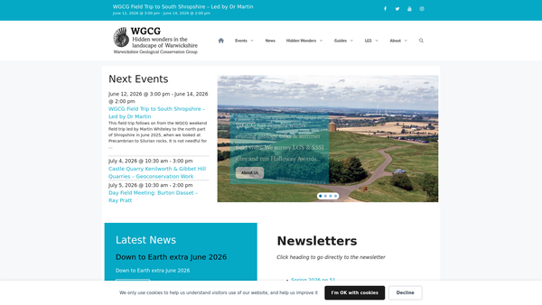 Screenshot of the Warwickshire Geological Conservation Group website