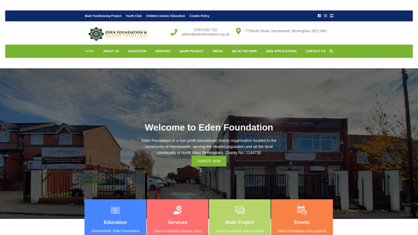 Screenshot of the Eden Foundation website