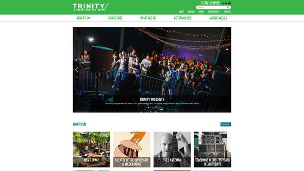 Screenshot of the Trinity Community Arts website