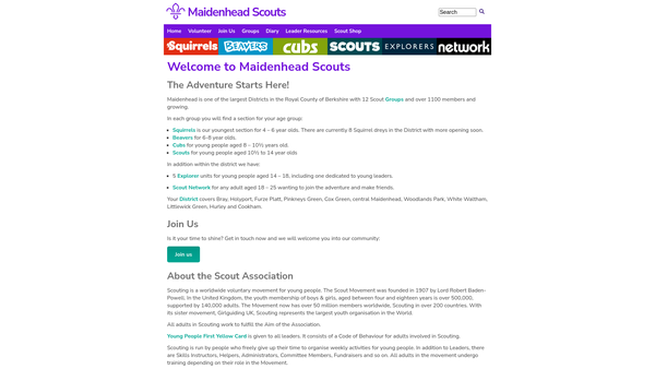 Screenshot of the Maidenhead & District Scout Council website