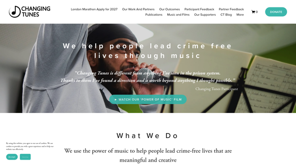 Screenshot of the Changing Tunes website