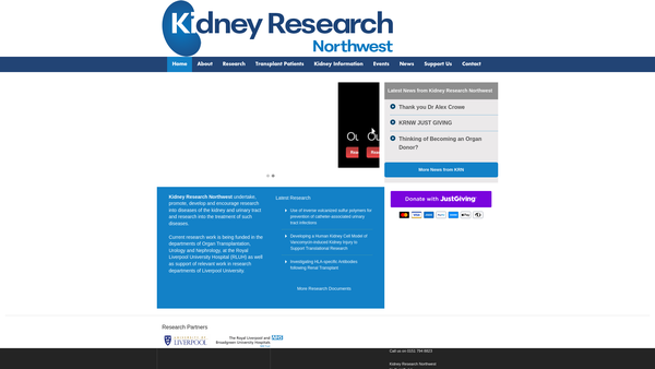 Screenshot of the Kidney Research Northwest website
