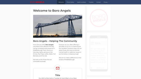 Screenshot of the Boro Angels website