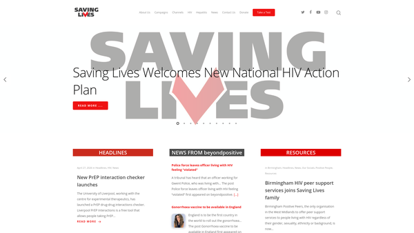 Screenshot of the Saving Lives website
