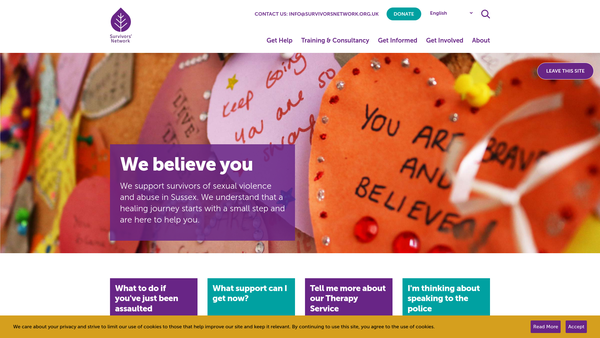 Screenshot of the The Survivors' Network Limited website