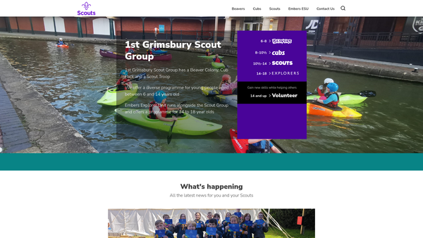 Screenshot of the 1st Grimsbury Scout Group website