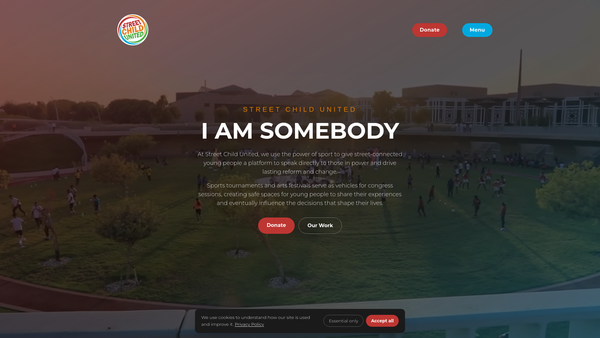 Screenshot of the Street Child United website