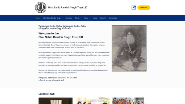 Screenshot of the Bhai Sahib Randhir Singh Trust UK website