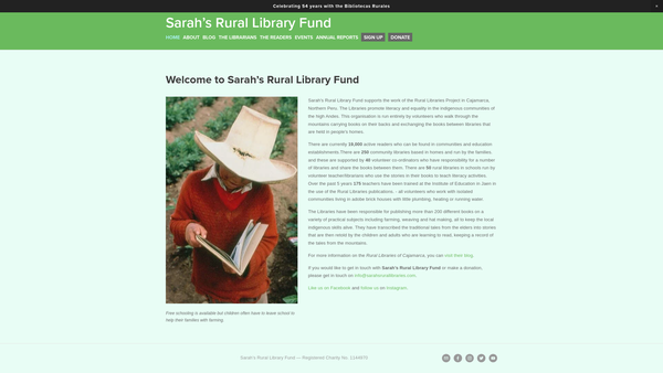Screenshot of the Sarah's Rural Library Fund website