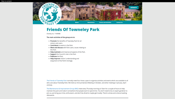 Screenshot of the Friends Of Towneley Park website