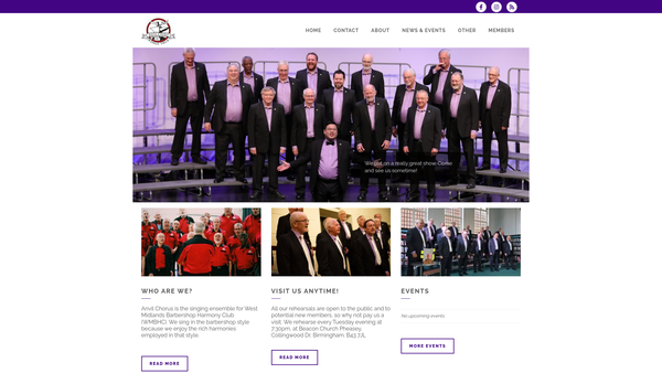 Screenshot of the West Midlands Barbershop Harmony Club website