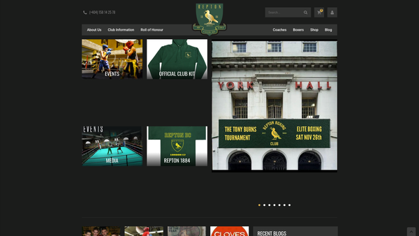 Screenshot of the Repton Boxing Club website