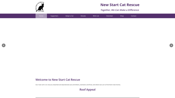Screenshot of the New Start Cat Rescue website