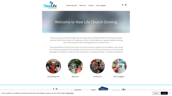 Screenshot of the New Life Church Dorking website