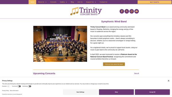 Screenshot of the Trinity Concert Band website