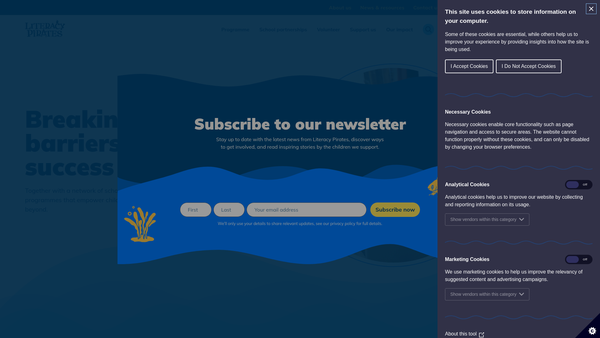 Screenshot of the The Literacy Pirates Limited website