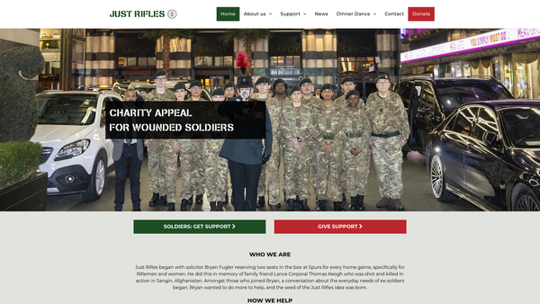 Screenshot of the Just Rifles Charitable Trust website